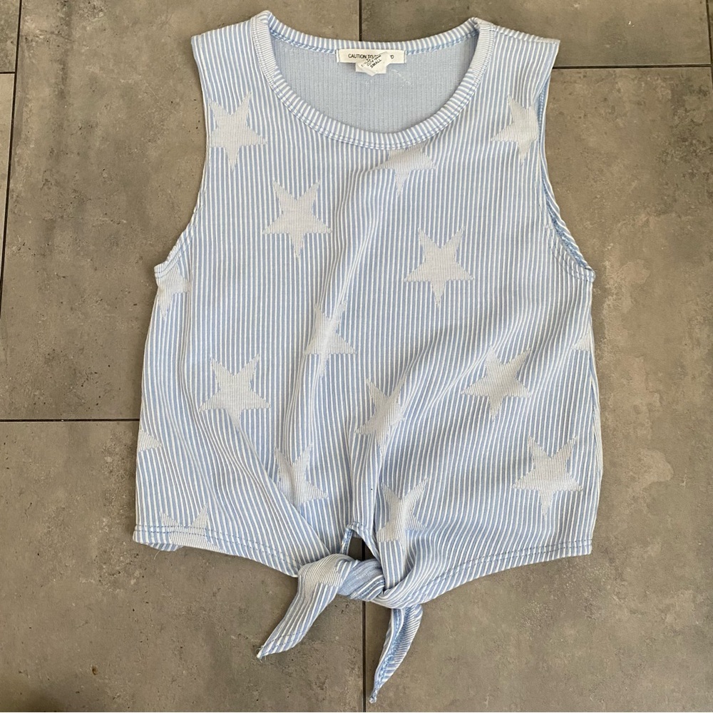 Caution to the wind blue Stars and Stripes blue sleeveless crop tank small